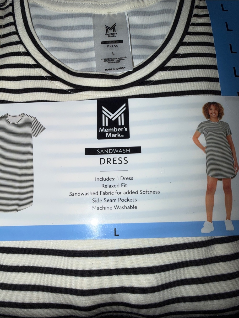 Member’s Mark Sandwash Striped Black & White T-Shirt Dress
